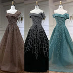 Elegant Black Beaded A-Line Evening Gown 2025 - Off-Shoulder Luxury Dress for Women - Long Party Dress LA72224