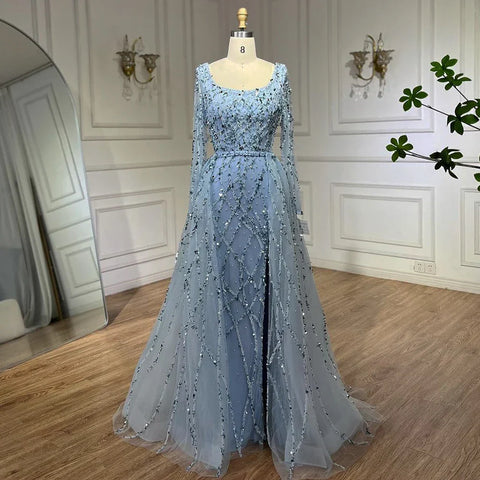 Elegant Green Split Mermaid Luxury Beaded Dubai Long Evening Dresses Gowns 2025 For Woman Wedding Party LA70765L