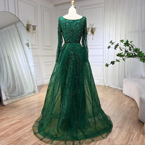Elegant Green Split Mermaid Luxury Beaded Dubai Long Evening Dresses Gowns 2025 For Woman Wedding Party LA70765L