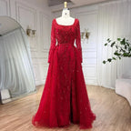 Elegant Green Split Mermaid Luxury Beaded Dubai Long Evening Dresses Gowns 2025 For Woman Wedding Party LA70765L