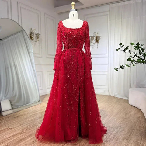 Elegant Green Split Mermaid Luxury Beaded Dubai Long Evening Dresses Gowns 2025 For Woman Wedding Party LA70765L