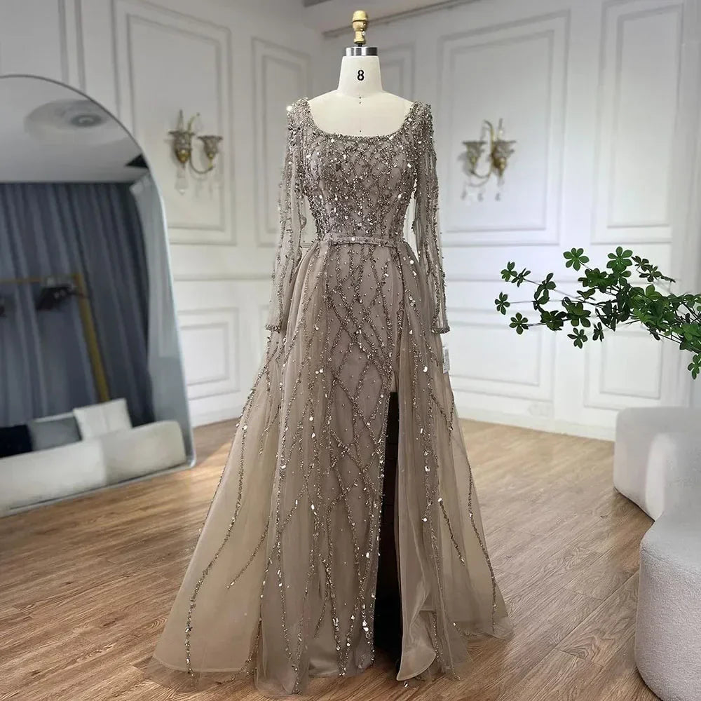 Elegant Green Split Mermaid Luxury Beaded Dubai Long Evening Dresses Gowns 2025 For Woman Wedding Party LA70765L
