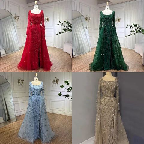 Elegant Green Split Mermaid Luxury Beaded Dubai Long Evening Dresses Gowns 2025 For Woman Wedding Party LA70765L