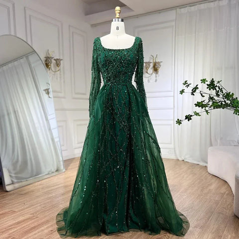 Elegant Green Split Mermaid Luxury Beaded Dubai Long Evening Dresses Gowns 2025 For Woman Wedding Party LA70765L