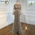 Elegant Grey Mermaid Luxury Long Sleeves 2025 Beading Party Wear Fromal Evening  Dress Gowns For  Women LA70289