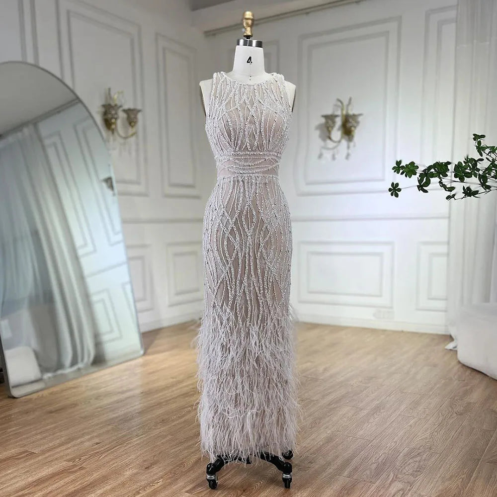 Elegant Black & White Feather  Midi  Evening Dresses  LA72076
