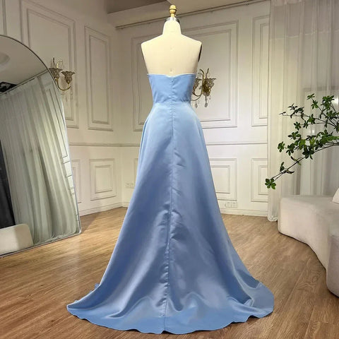 Robe de soirée élégante en satin bleu, style arabe, luxueuse, fendue sur le côté avec cristaux, LA71847 