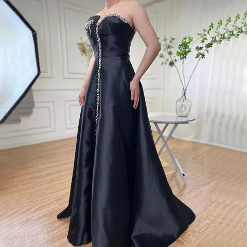 Robe de soirée élégante en satin bleu, style arabe, luxueuse, fendue sur le côté avec cristaux, LA71847 