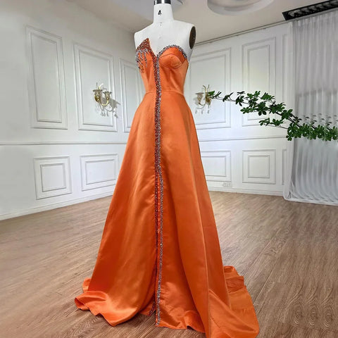 Robe de soirée élégante en satin bleu, style arabe, luxueuse, fendue sur le côté avec cristaux, LA71847 