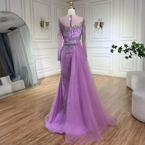 Elegant Purple Mermaid Evening Gowns with Beaded Skirt and Lace-up Detail for Women's Wedding Party 2025 LA72376