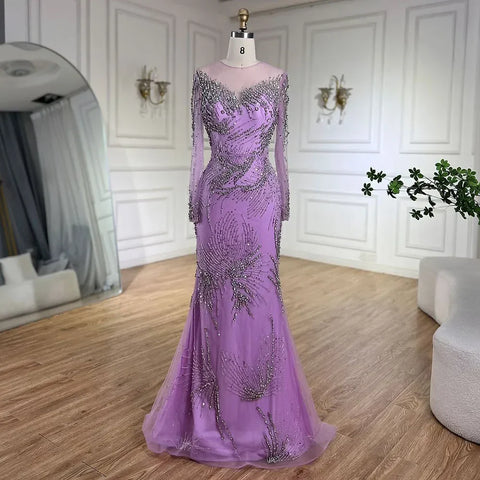 Elegant Purple Mermaid Evening Gowns with Beaded Skirt and Lace-up Detail for Women's Wedding Party 2025 LA72376
