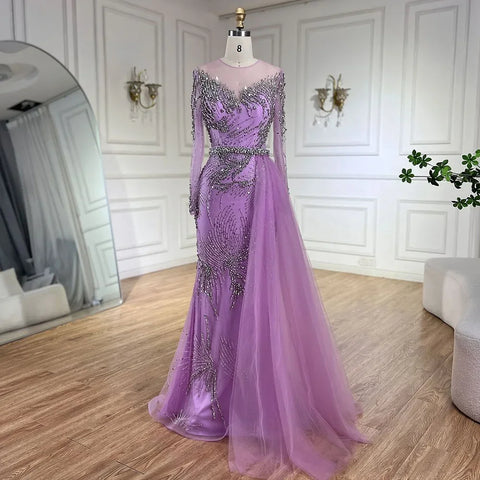 Elegant Purple Mermaid Evening Gowns with Beaded Skirt and Lace-up Detail for Women's Wedding Party 2025 LA72376