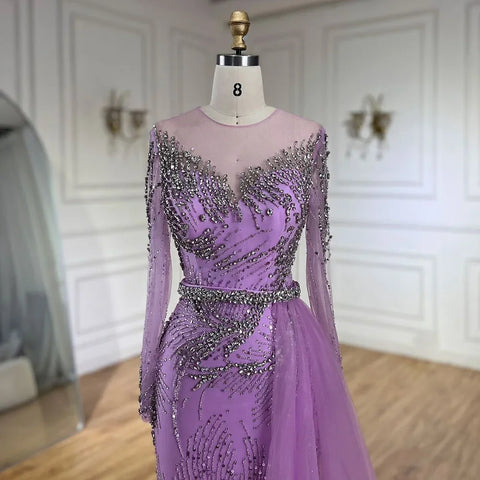 Elegant Purple Mermaid Evening Gowns with Beaded Skirt and Lace-up Detail for Women's Wedding Party 2025 LA72376