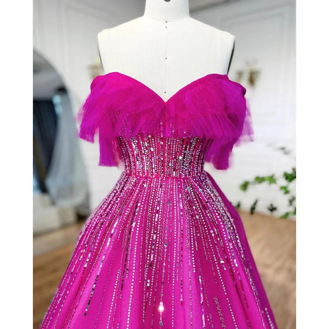 Luxury Dubai Ball Gown Fuchsia Evening Dress for Women Wedding LA72162