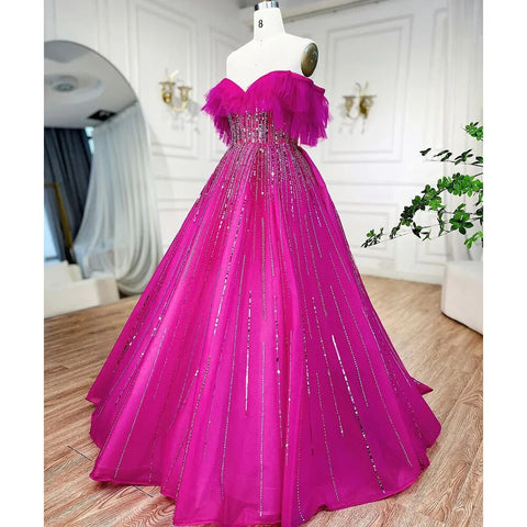 Luxury Dubai Ball Gown Fuchsia Evening Dress for Women Wedding LA72162