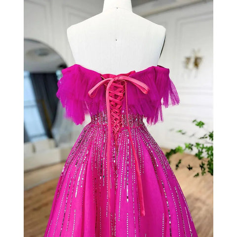 Luxury Dubai Ball Gown Fuchsia Evening Dress for Women Wedding LA72162