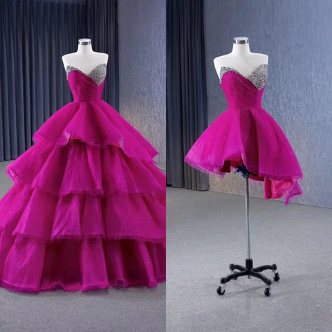 Fuchsia Detachable skirt Lace Up Pearls Beaded Luxury Bride Gowns Wedding Dress 2025 High End Custom Made HM231068