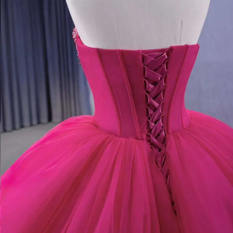 Fuchsia Elegant Boat Neck Lace Up Pearls Beaded Luxury Bride Gowns Wedding Dress 2025 High End Custom Made HM231108