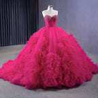 Fuchsia Elegant Boat Neck Lace Up Pearls Beaded Luxury Bride Gowns Wedding Dress 2025 High End Custom Made HM231108