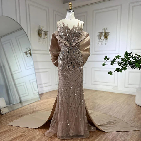 Fuchsia Elegant Mermaid Pearls Beaded Evening Dresses 2025 Luxury Dubai Formal Gowns for Women Party 2025 LA72263