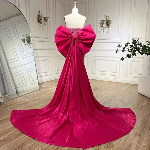 Fuchsia Elegant Mermaid Pearls Beaded Evening Dresses 2025 Luxury Dubai Formal Gowns for Women Party 2025 LA72263