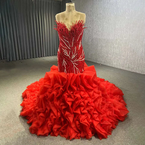 Fuchsia Strapless Lace Up Pearls Beaded Luxury Mermaid Bride Gowns Wedding Dress 2025 High End Custom Made HM231040