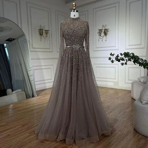 Vestido de noche árabe azul de lujo con mangas tipo capa, talla grande LA70066B