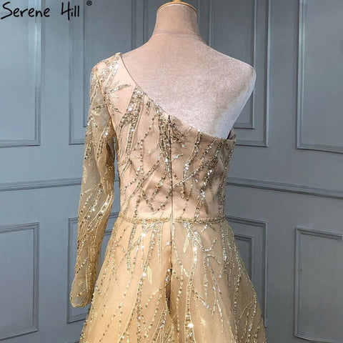 Gold A-Line Luxury Evening Dresses Gowns 2025 One Shoulder Beaded Sexy For Woman Party LA71223