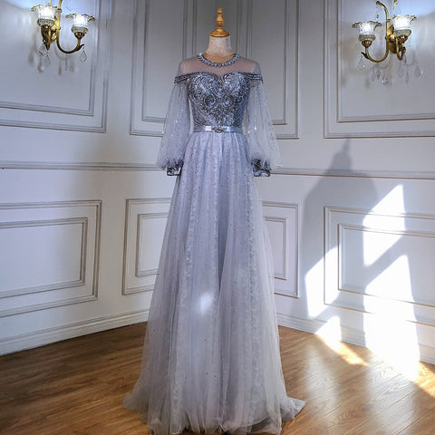 Gold A-Line Luxury Evening Dresses Gowns 2025 Beaded Lantern Sleeve For Women Party LA71498