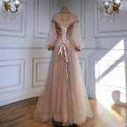 Gold A-Line Luxury Evening Dresses Gowns 2025 Beaded Lantern Sleeve For Women Party LA71498
