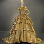 Gold A-Line Ruffles Scalloped Neck Evening Dresses Gowns Luxury 2025 For Women Party Couture LA71753