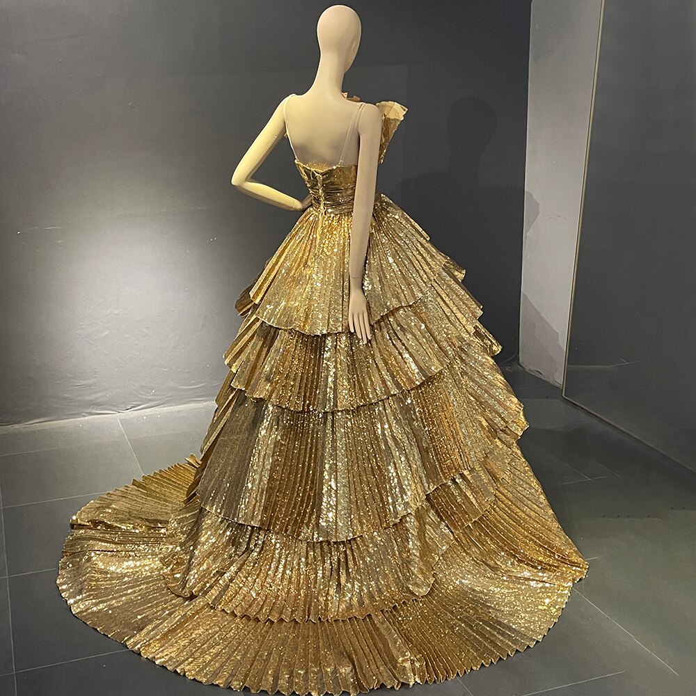 Gold A-Line Ruffles Scalloped Neck Evening Dresses Gowns Luxury 2025 For Women Party Couture LA71753