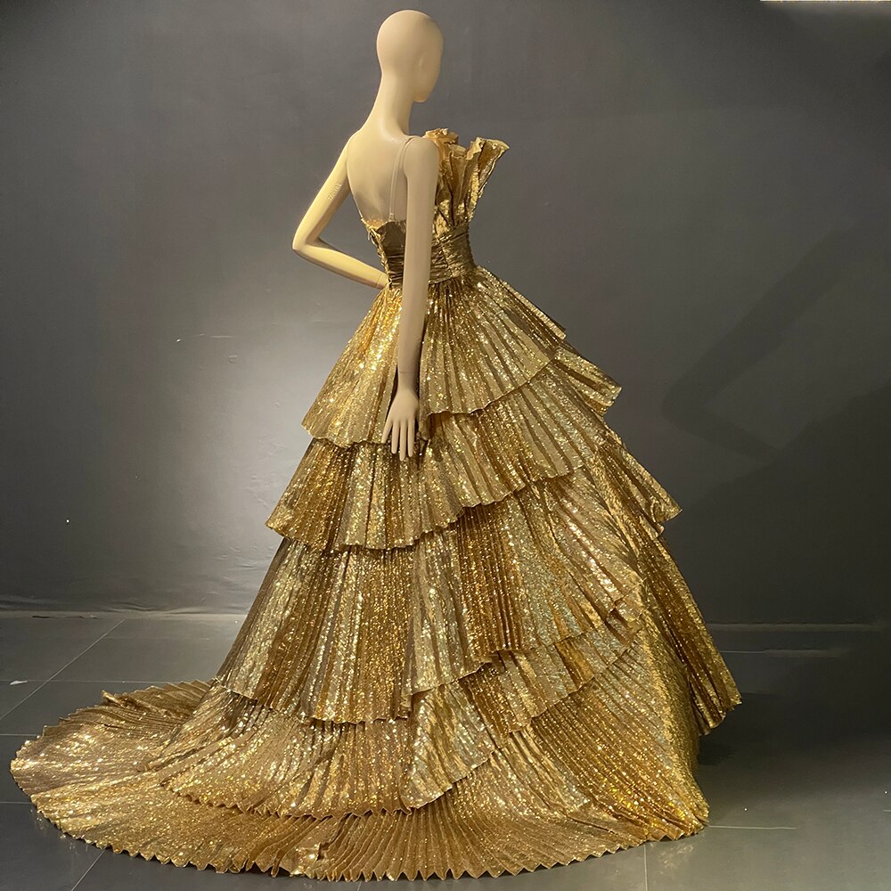 Gold A-Line Ruffles Scalloped Neck Evening Dresses Gowns Luxury 2025 For Women Party Couture LA71753