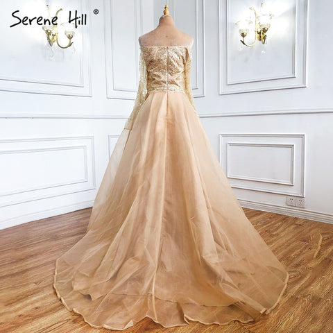 Gold A-Line Sexy Evening Dresses Gowns 2025 Beaded Off Shoulder For Woman Wedding Party LA71305