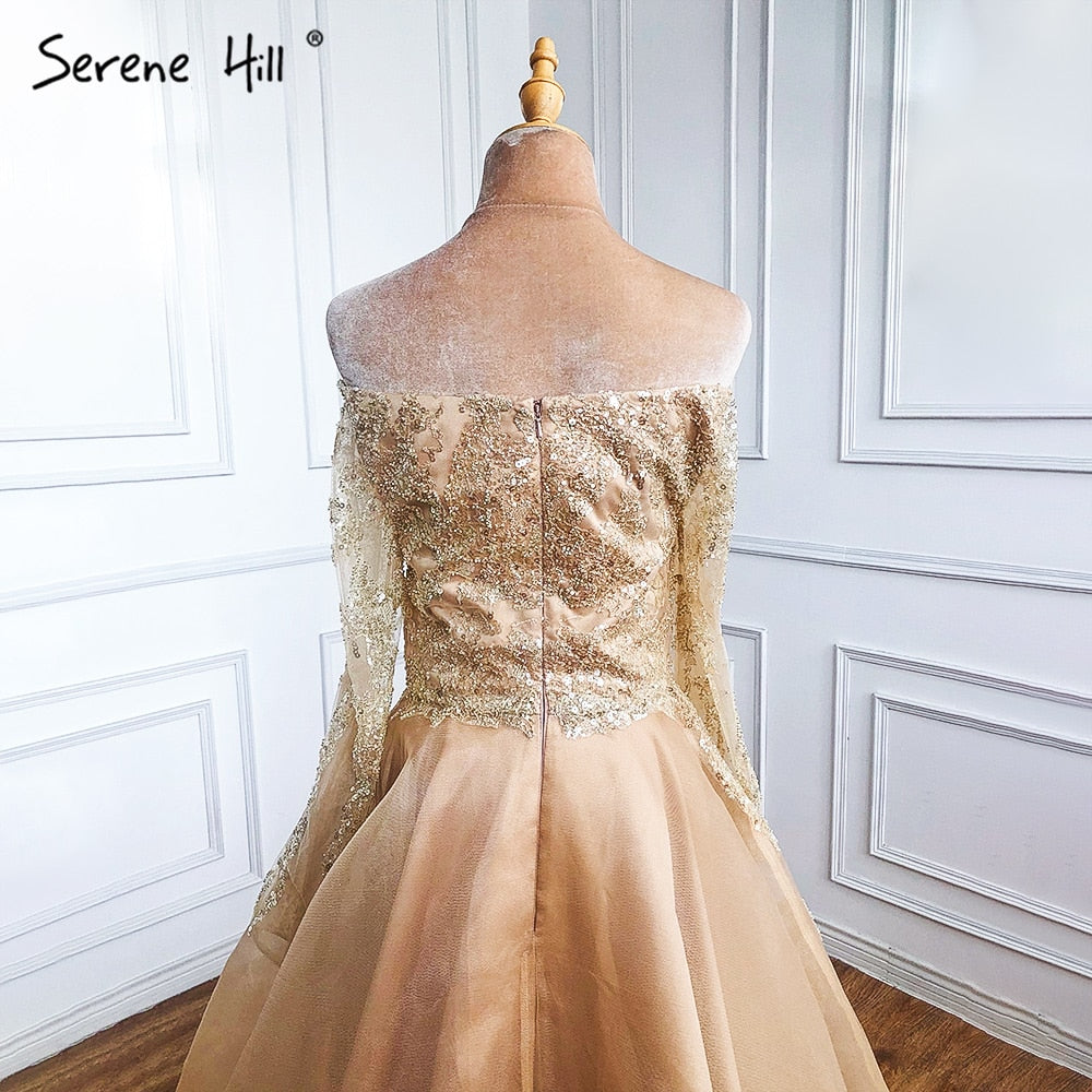Gold A-Line Sexy Evening Dresses Gowns 2025 Beaded Off Shoulder For Woman Wedding Party LA71305