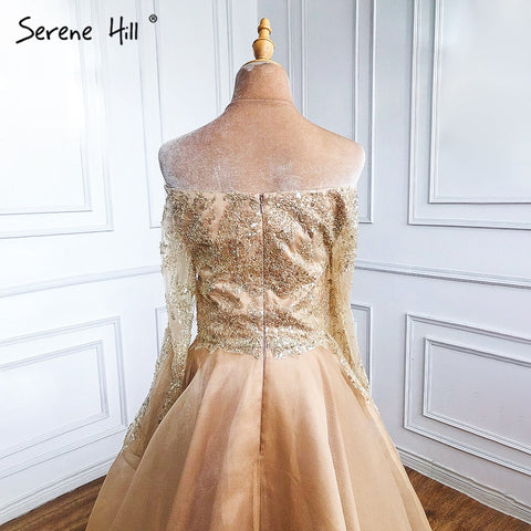 Gold A-Line Sexy Evening Dresses Gowns 2025 Beaded Off Shoulder For Woman Wedding Party LA71305