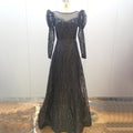 Gold Beaded Muslim Evening Dresses Gowns 2025 Luxury A-Line Puff Sleeve For Women Party LA71657