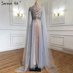 Gold Cape Sleeves A-Line Evening Dresses Gowns 2025 Luxury Beaded For Women Party LA71315