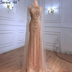 On Sale no return no refund Gold Elegant Mermaid Evening Dresses Gowns 2025 Luxury With Cape Sleeves Beading For Women Party LA70970