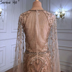 On Sale no return no refund Gold Elegant Mermaid Evening Dresses Gowns 2025 Luxury With Cape Sleeves Beading For Women Party LA70970