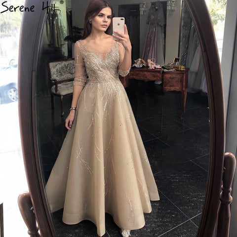 Gold Luxury A-Line Evening Dresses Gowns 2025 Beading Sparkle Sexy For Women Party  LA70823