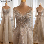 Gold Luxury A-Line Evening Dresses Gowns 2025 Beading Sparkle Sexy For Women Party  LA70823