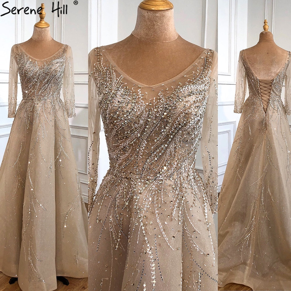 Gold Luxury A-Line Evening Dresses Gowns 2025 Beading Sparkle Sexy For Women Party  LA70823