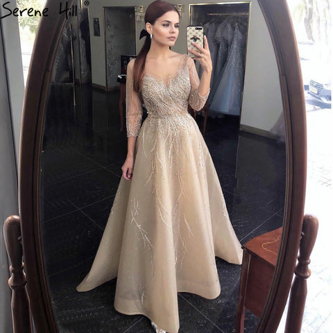 Gold Luxury A-Line Evening Dresses Gowns 2025 Beading Sparkle Sexy For Women Party  LA70823