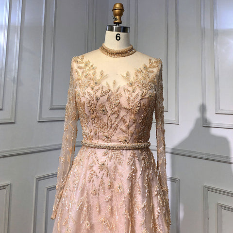 Gold Luxury A-Line Evening O-Neck Dresses Gowns 2025 Beading Spaghetti Strap Sexy For Women Party LA71378L