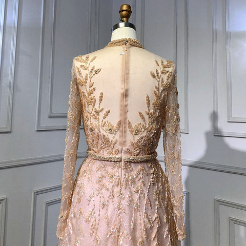 Gold Luxury A-Line Evening O-Neck Dresses Gowns 2025 Beading Spaghetti Strap Sexy For Women Party LA71378L