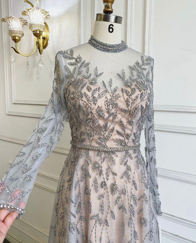 Gold Luxury A-Line Evening O-Neck Dresses Gowns 2025 Beading Spaghetti Strap Sexy For Women Party LA71378L