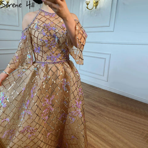 Gold Luxury  Ankle Length Midi dress Evening Party   Dresses Wedding  2025  Evening Gowns  For Woman Dresses LA71051