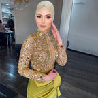 Gold Luxury Beaded Evening Gowns 2025 Mermaid Elegant Satin For Women Wedding Party LA71509