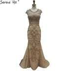 Gold Luxury Caps Sleeves Evening Dresses Gowns 2025 Mermaid Elegant Beading For Women Party LA70851
